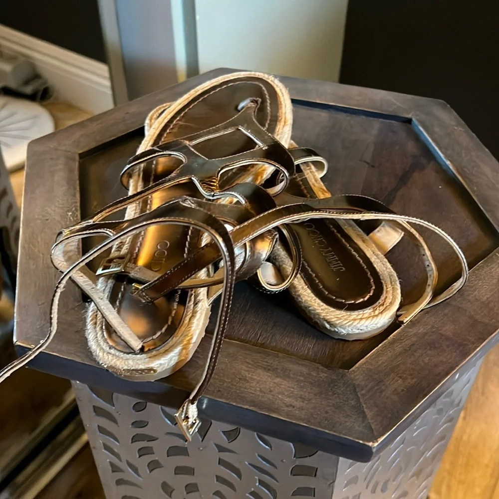 🛑 1 hour sale. Jimmy Choo, size 39EU, Metallic Espadrille Gladiator Sandals - Picture 5 of 14